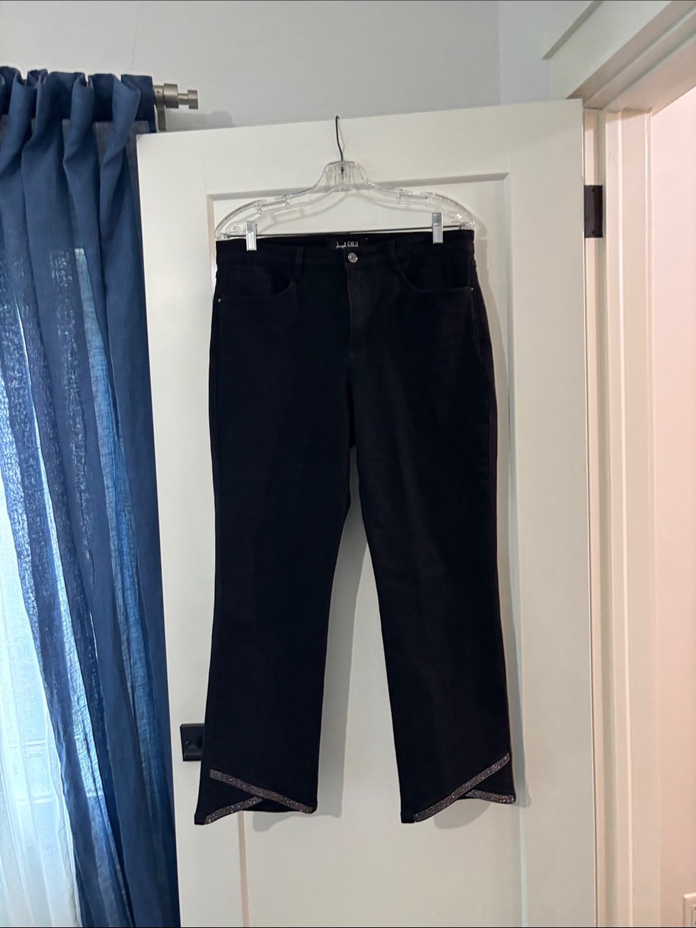 Joseph Ribkoff Black Cropped Straight Jeans with Hem Detail